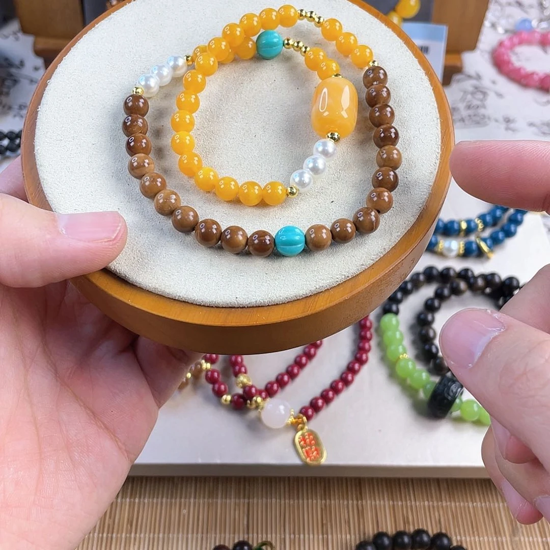 琥珀手饰银S925镀金镶嵌