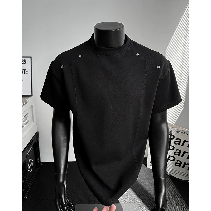 美式拼接短袖T恤男夏季2025新款设计感潮牌休闲宽松圆领半袖上衣