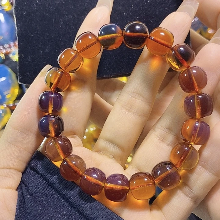 蓝珀未镶嵌珠宝奇石墨西哥红蓝老型手串11