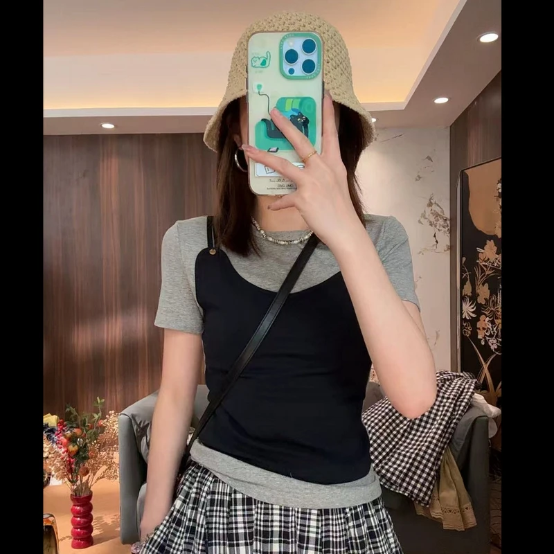 （假两件单层 不热的）小众设计短袖T恤上衣