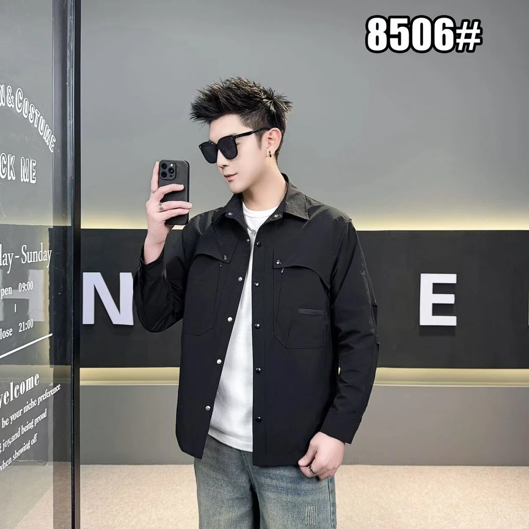 春季爆款休闲百搭简约拼接翻领夹克外套8506