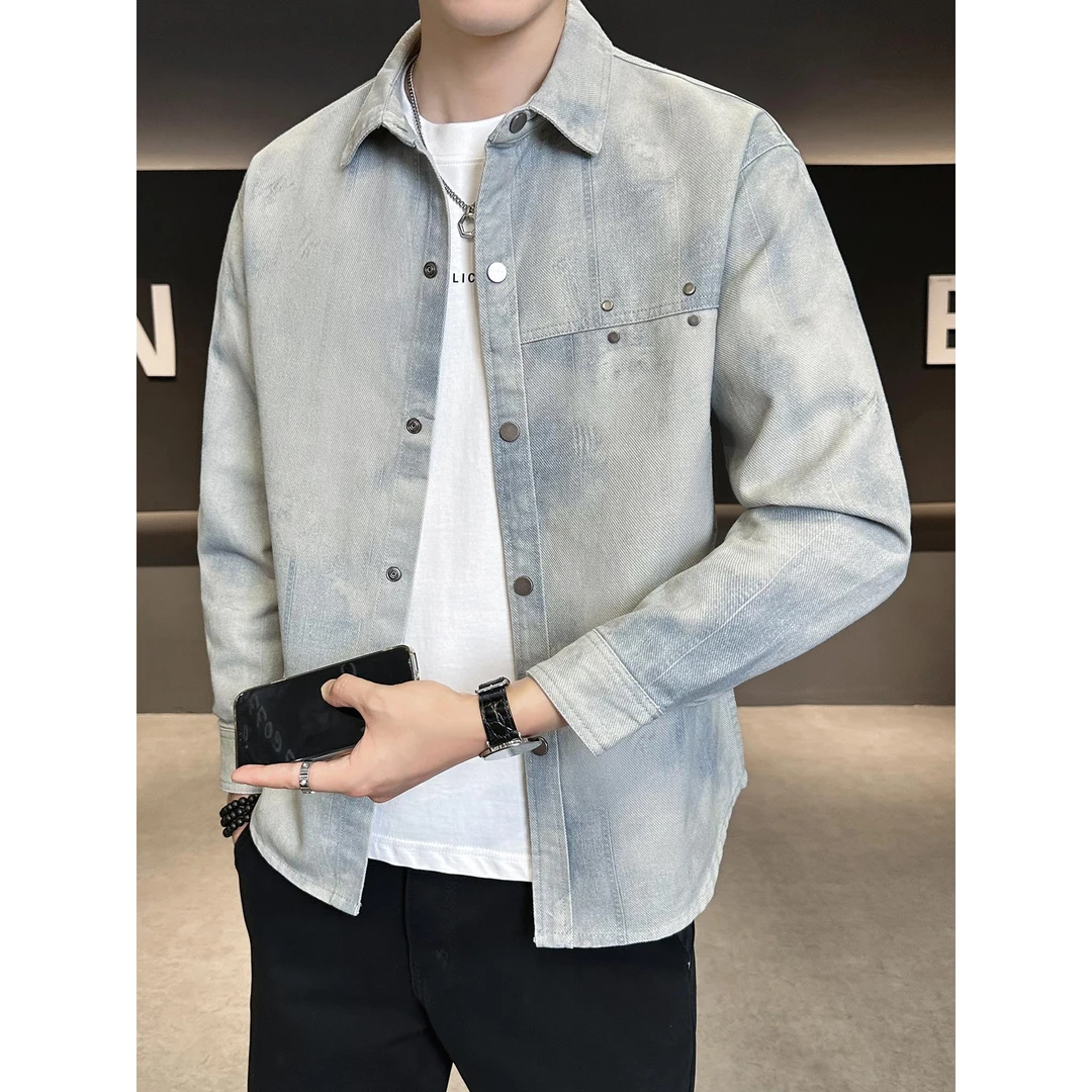 衬衫式牛仔外套男薄款潮牌秋季新款2025年时尚渐变牛仔褂子男夹克