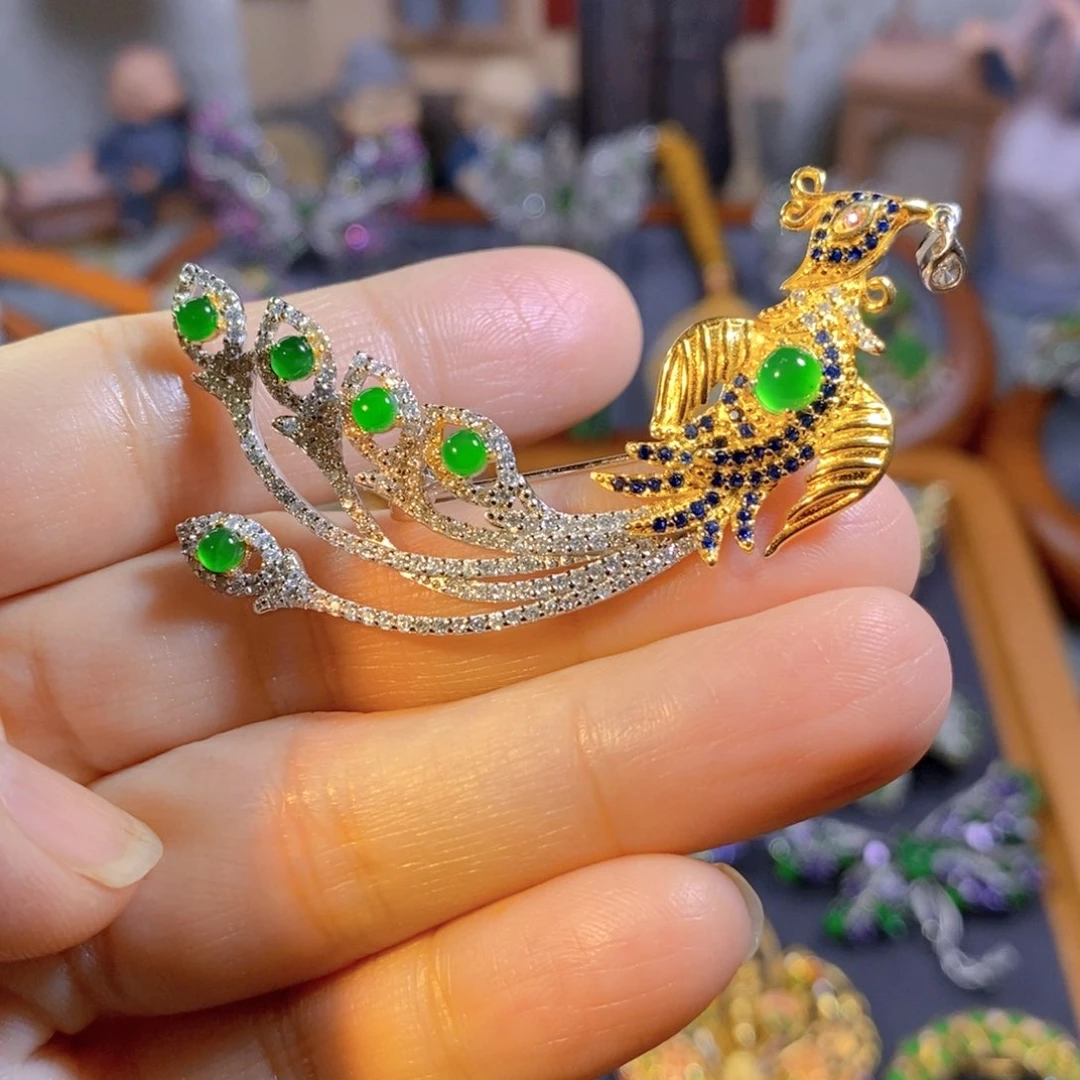 吊坠(不含链)银S925镶嵌翡翠