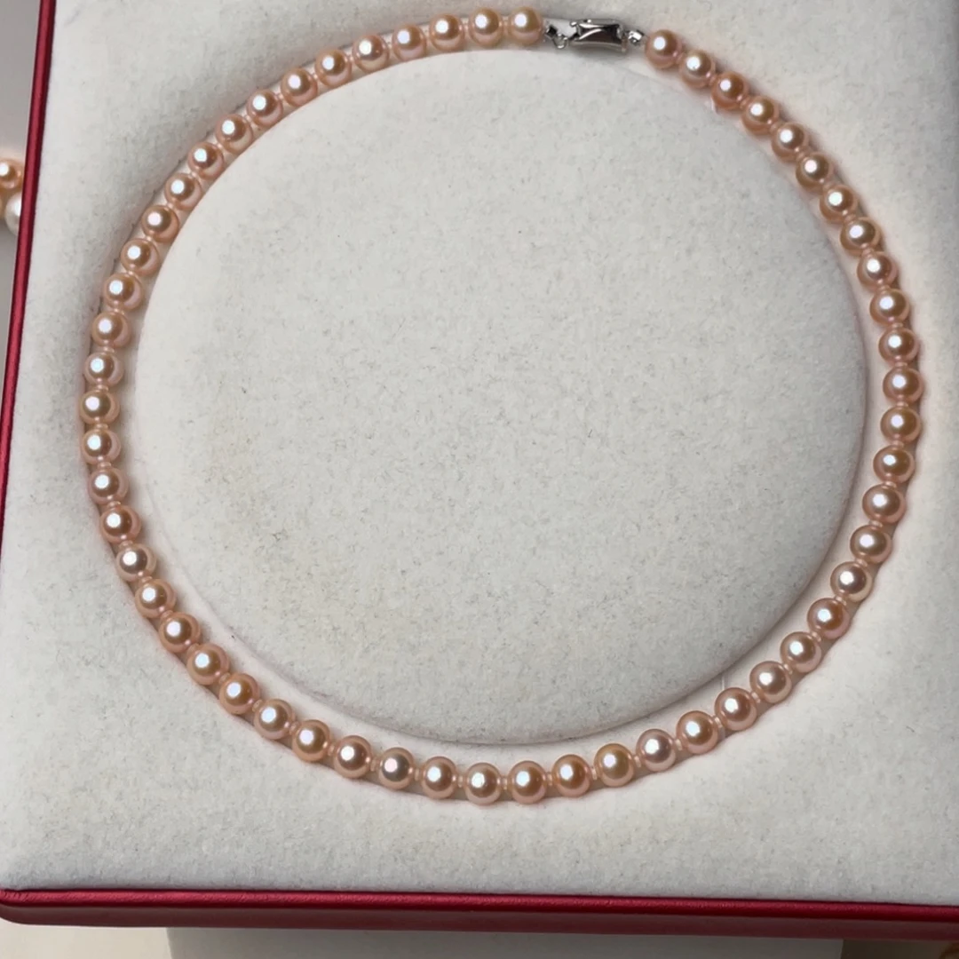 颈饰淡水珍珠银S925镶嵌7-8mm正圆无暇中国红