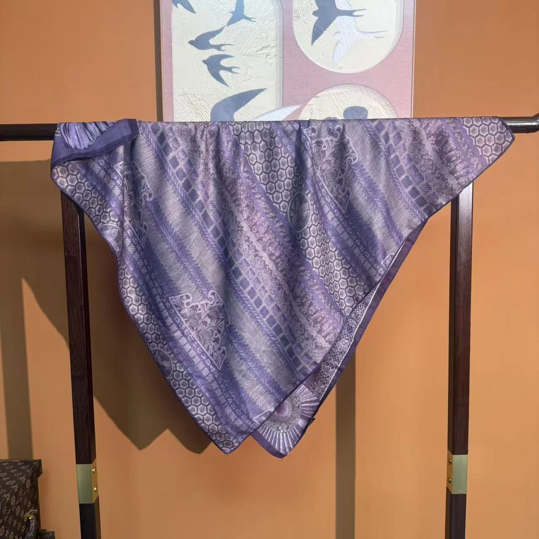 新款【雾紫绒章 】85精边重磅香云丝毛高货重磅国风高端丝巾-X1