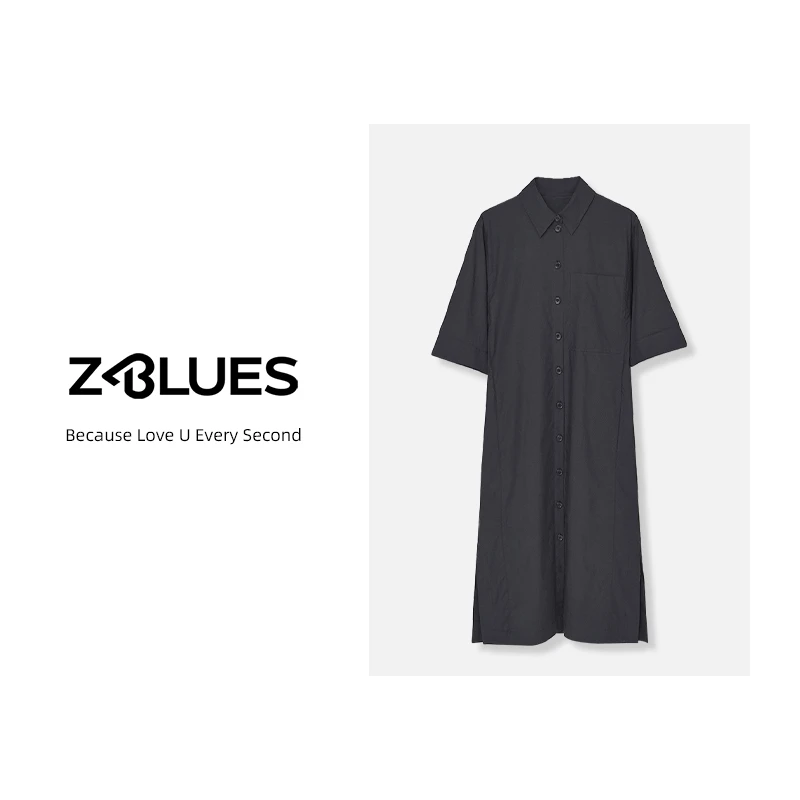 Z.blues 【纯色简约】春夏时尚翻领宽松休闲衬衫裙连衣裙YZHSD0006