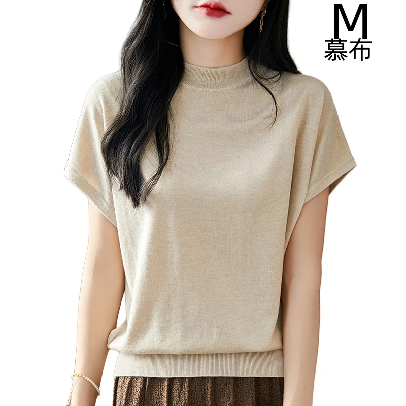 MUBU/慕布慕布春夏新款针织精仿羊毛衫时尚气质宽松女士圆领短袖