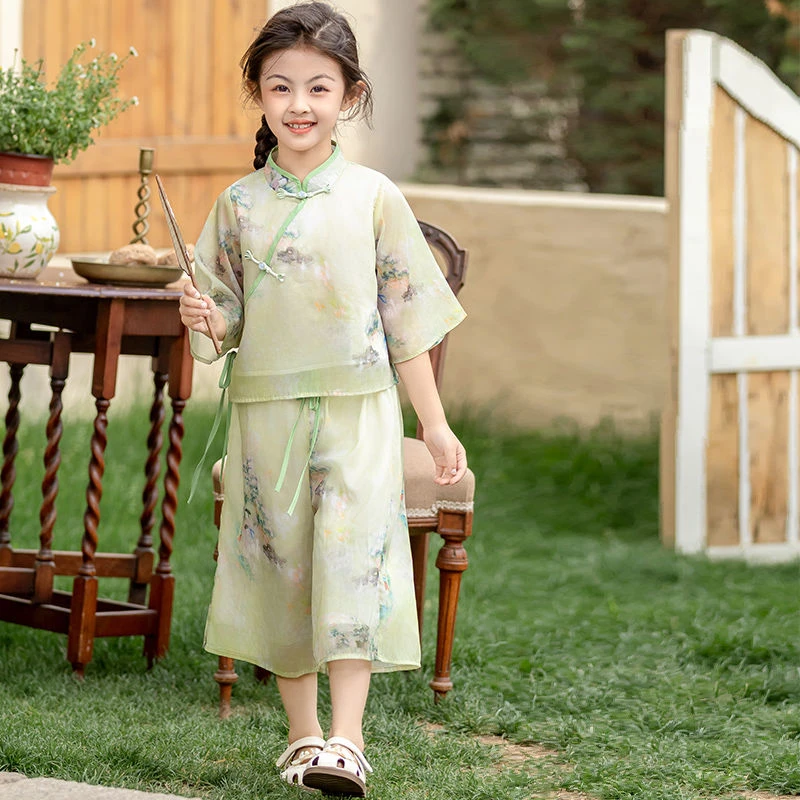 汉服女童夏装套装2025新款儿童国风唐装夏季女孩新中式两件套6476