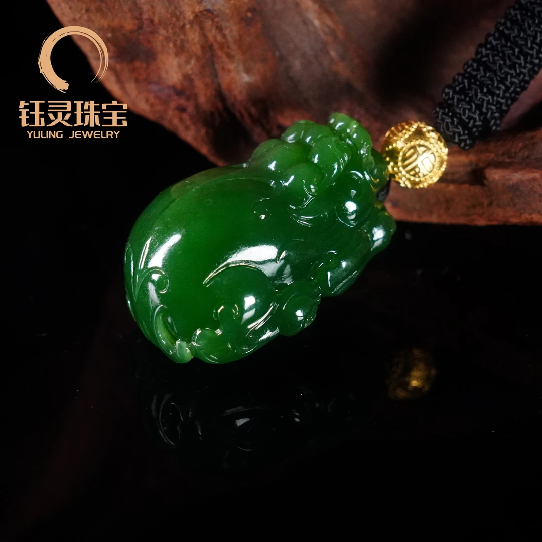 【钰灵臻选】珍藏 俄料 和田玉大貔貅吊坠  18k金 圆珠 精致 38mm