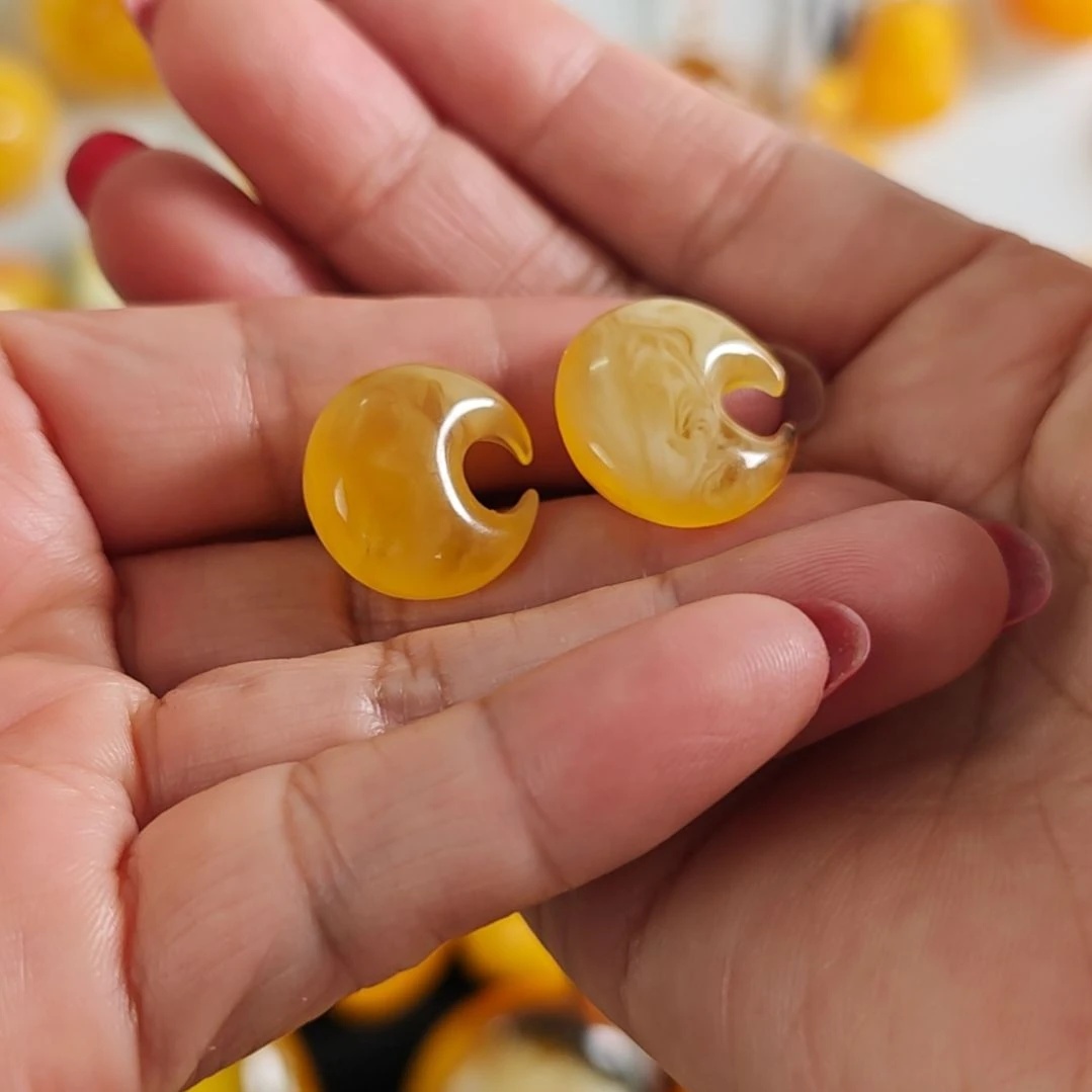 蜜蜡银S925镀金镶嵌耳饰