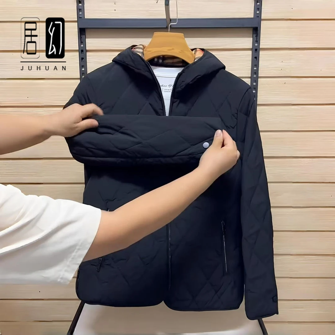 居幻时尚菱形格男款上衣立领韩版男士2025年秋季新款修身夹克连帽