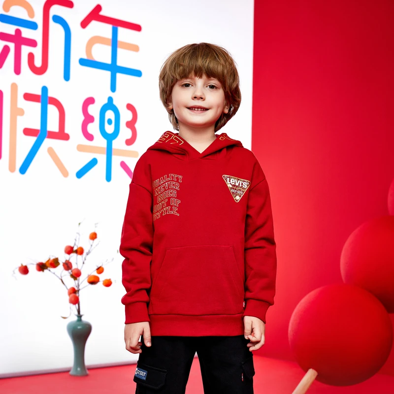 Levi's李维斯儿童春秋连帽长袖男童女童新年套头卫衣LVN-PO-N283