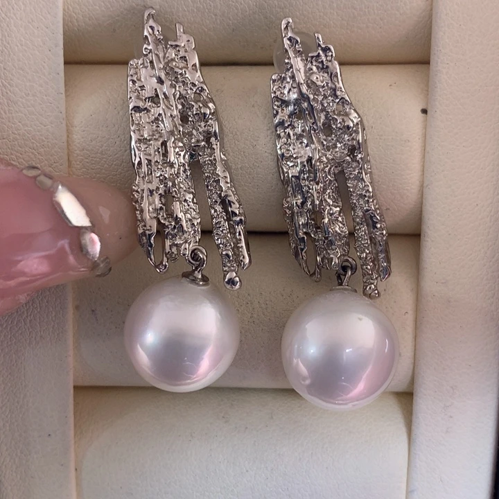 银S925镶嵌耳饰海水珍珠