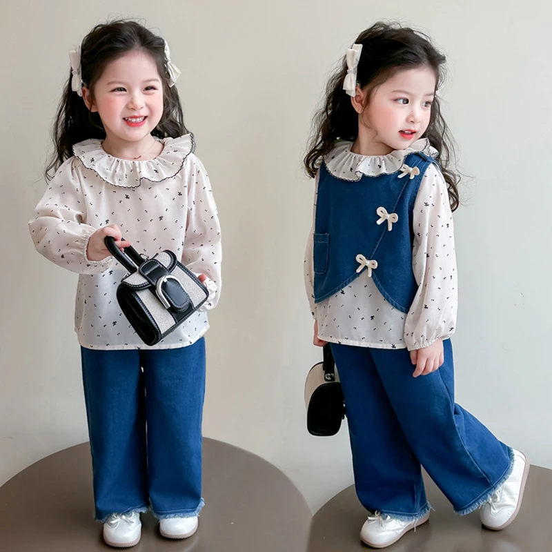 女童牛仔套装2025新款女宝宝韩版洋气休闲春装小童春秋网红三件套