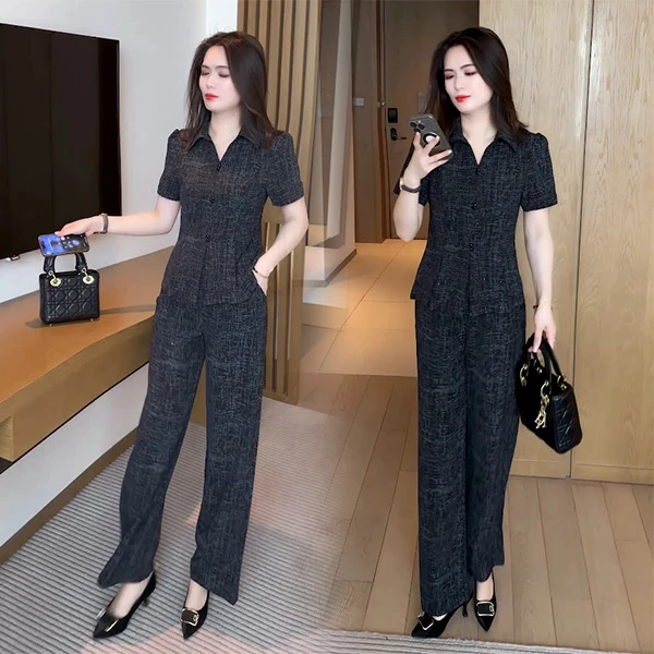 夏季新款时尚穿搭气质洋气收腰显瘦不挑人减龄高腰轻熟短袖套装