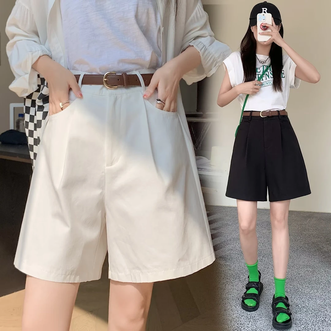 复古时尚休闲短裤女2025年夏季新款高腰显瘦字阔腿热裤潮ins