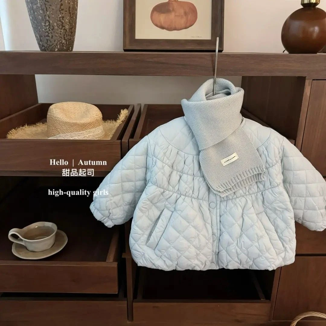 儿童冬装加绒加厚棉袄25女童菱格娃娃衫棉服加棉保暖公主冬季棉衣