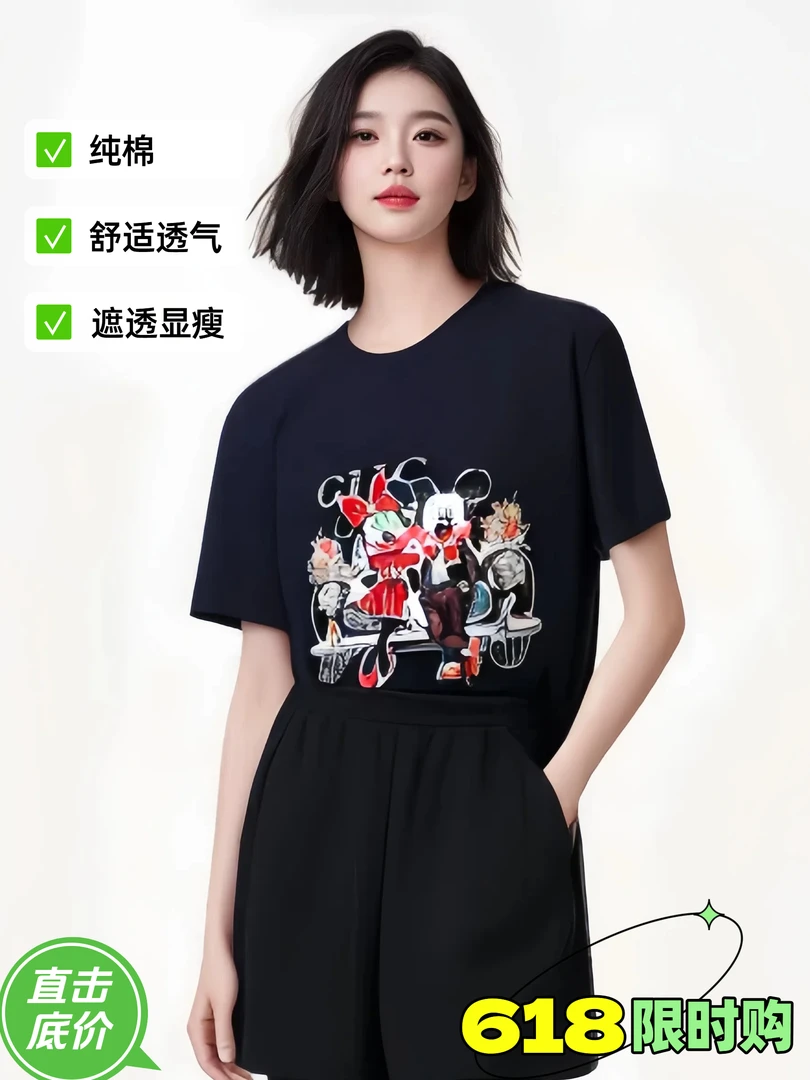 原创设计谁穿谁好看时尚气质100%纯棉烫钻T上衣夏季女款宽松 M311