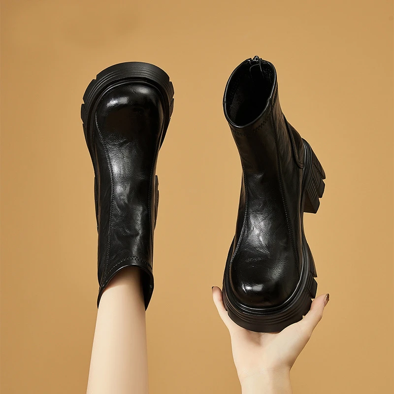【退货补运费】增高厚底短筒靴女2025年秋冬新款百搭英伦风马丁靴潮