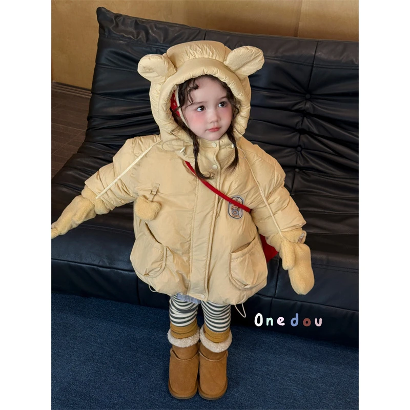 【手套羽绒服】one豆·25冬~女童小耳朵羽绒服带手套5889童装汉服）黄