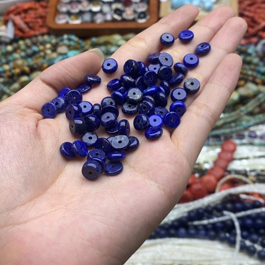 玛瑙/玉髓未镶嵌珠宝半成品20个天然青金石隔片7mm