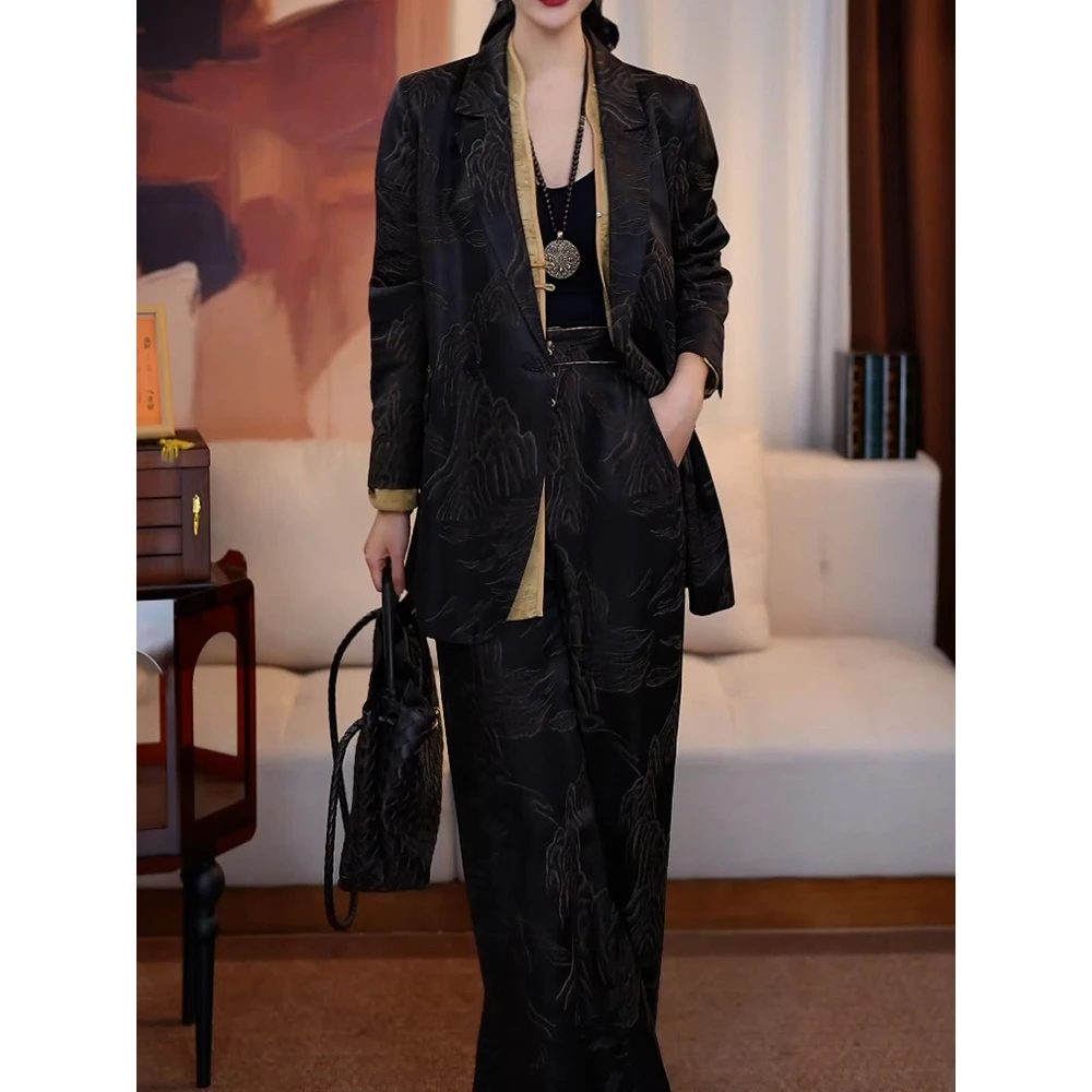 气质优雅高级感显瘦裤套装女2025秋季新款通勤百搭西装外套+裤子
