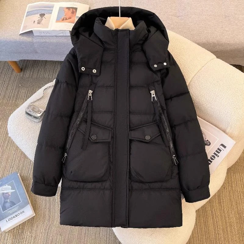 黑色保暖棉服棉衣女2025冬季大码胖mm宽松加厚保暖中长款棉袄外套