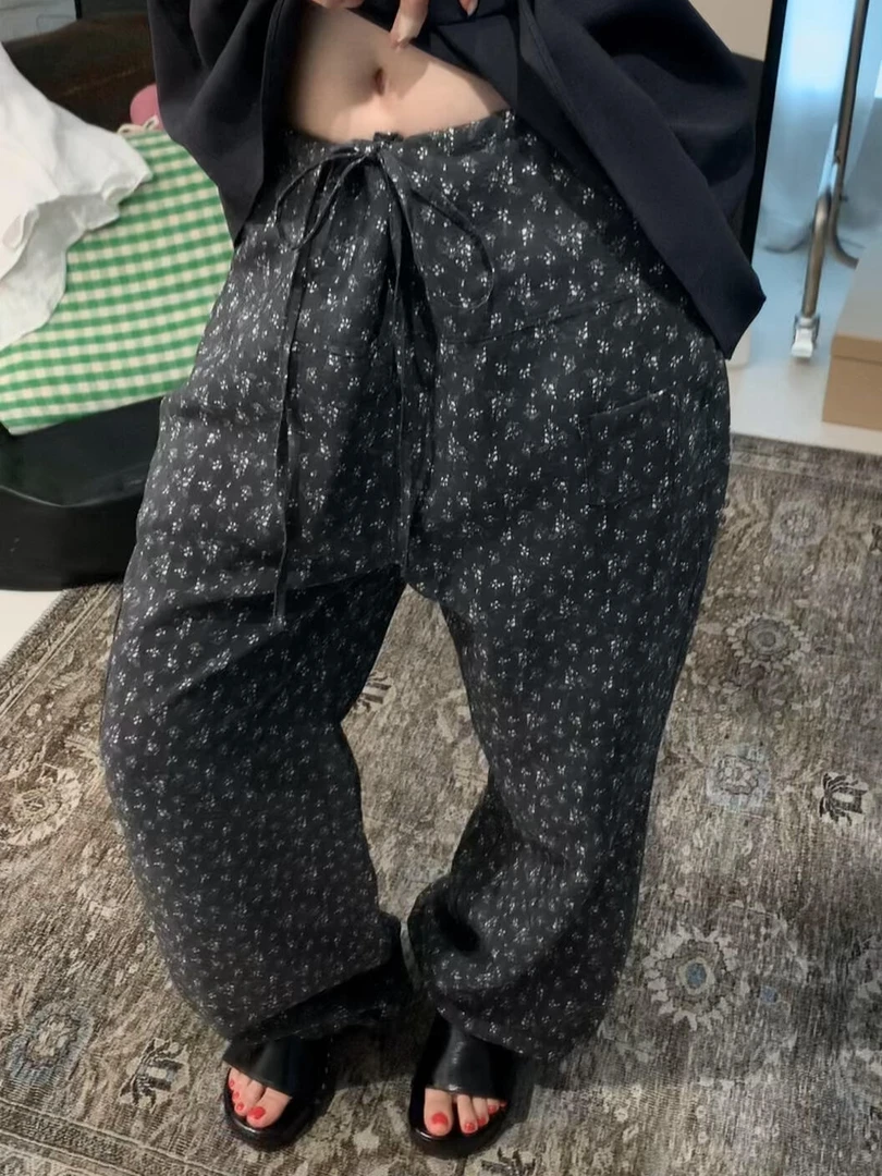 2025春夏新款小碎花设计感复古小众高腰显瘦直筒洋气百搭休闲裤女