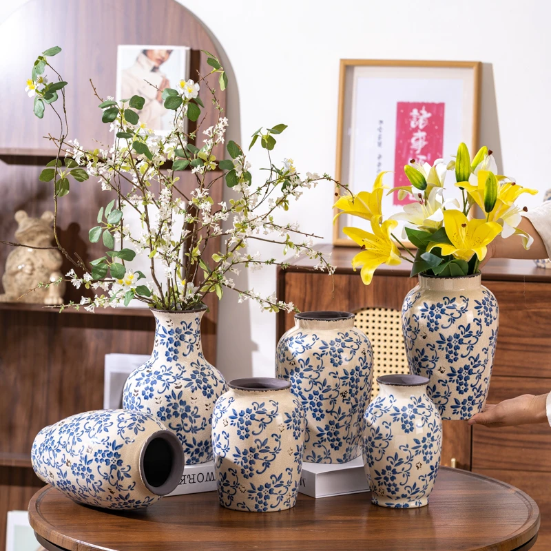 高级感冰裂青花瓷陶瓷花瓶新中式客厅玄关水培插花装饰摆件景德镇