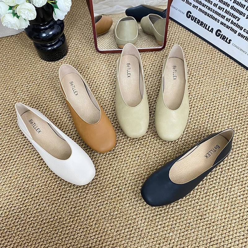 真皮单鞋女一脚蹬百搭女鞋浅口鞋子韩版2025年新款软底软皮奶奶鞋