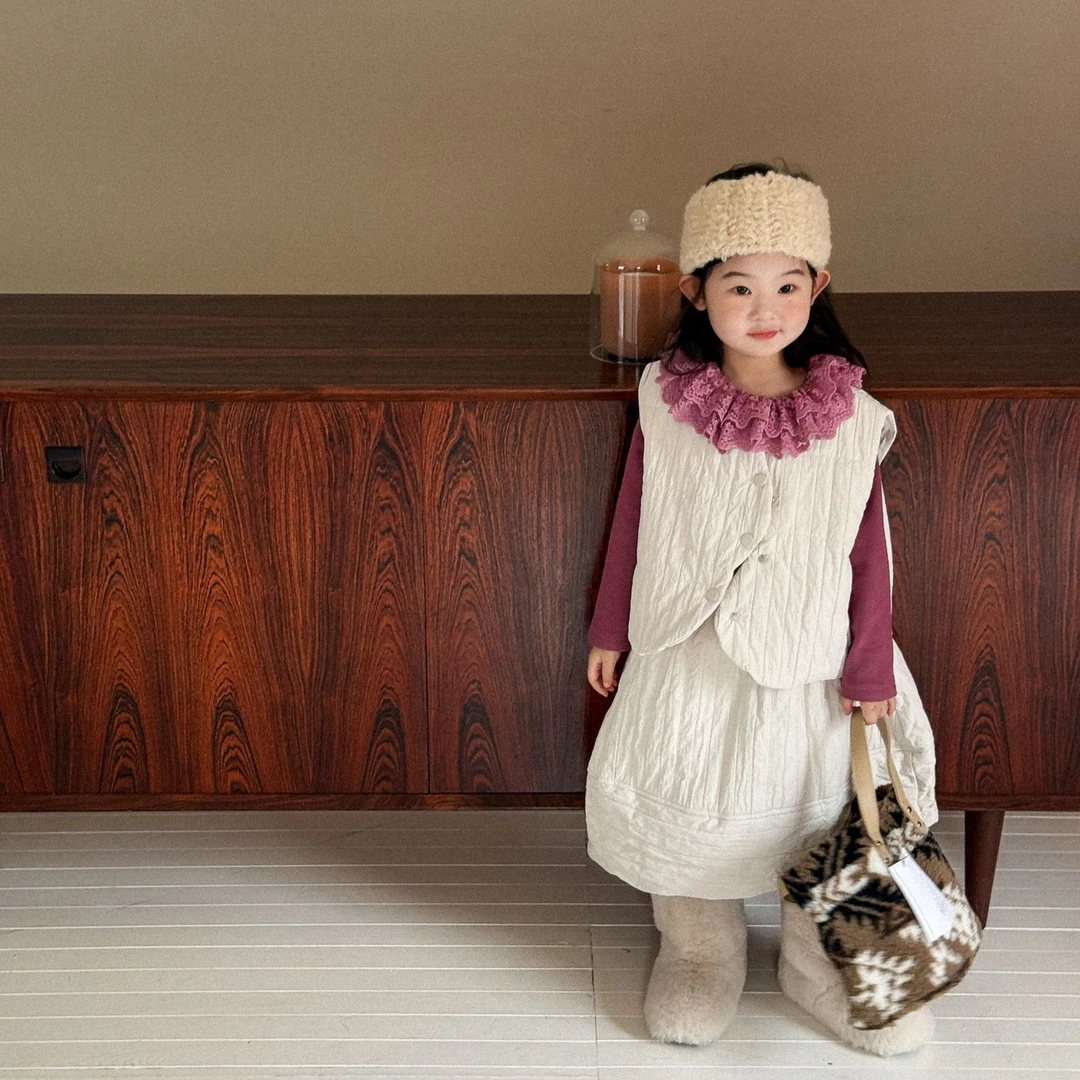 2025冬季新款童装 韩版童装 女童夹棉马+棉裙 儿童夹棉套装