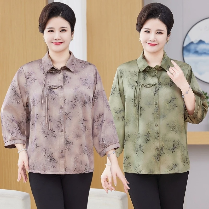 120-240斤妈妈装2025新款洋气加肥加大码衬衫中老年国风小衫套装