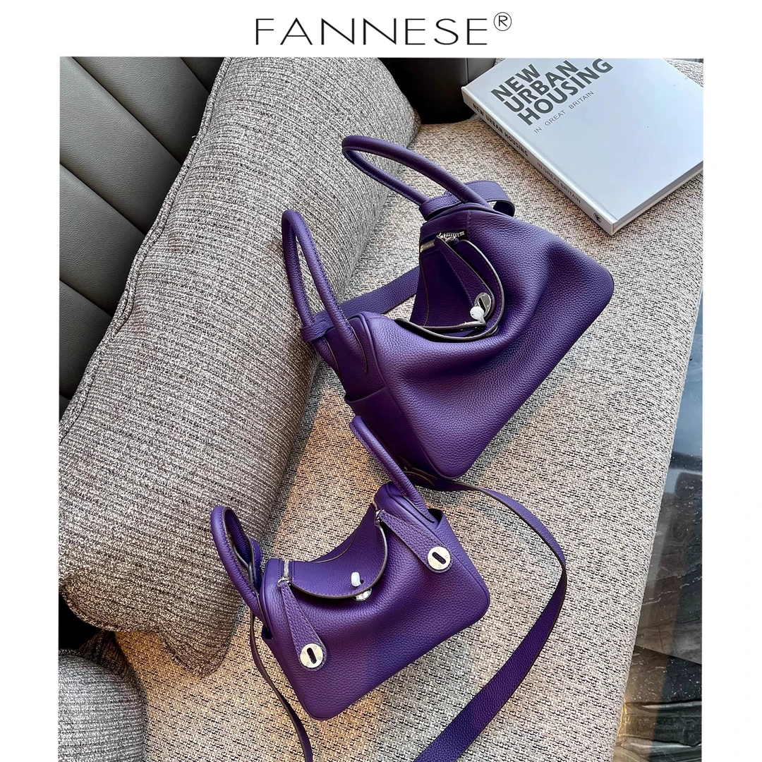 新款鸢尾紫色大容量手提包真皮togo头层牛皮琳迪包单肩腋下斜挎包