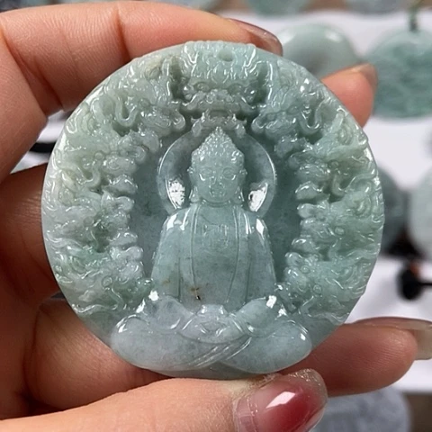 翡翠颈饰未镶嵌九龙大日如来两面工福利