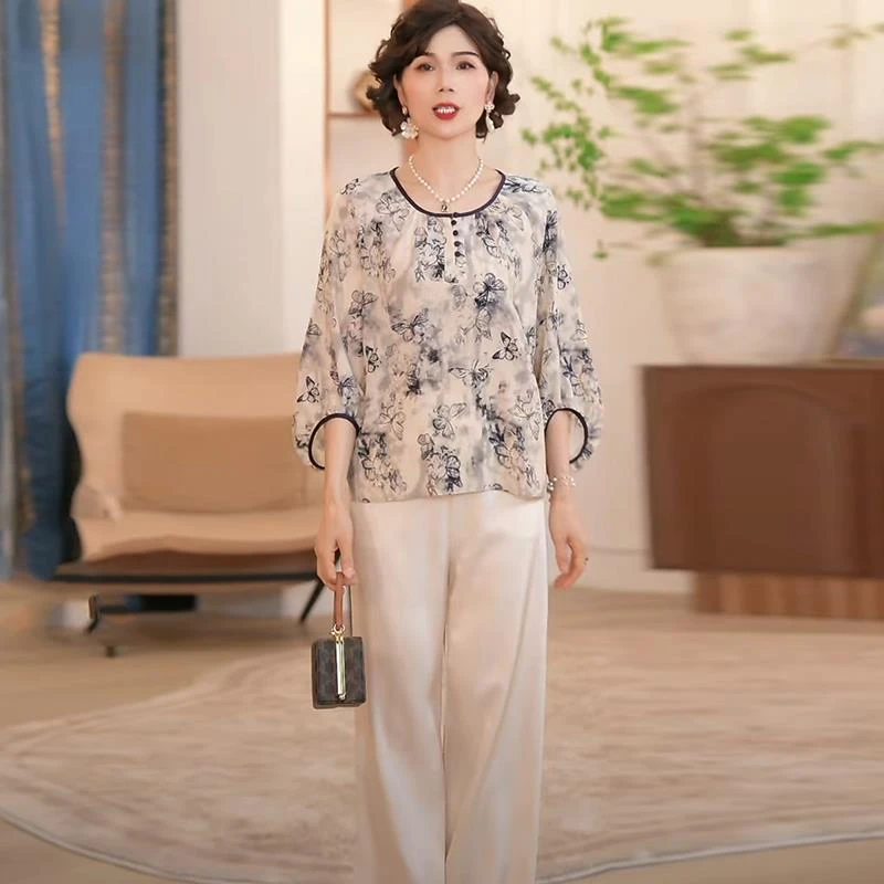 中年妈妈春夏时尚套装2025新款洋气中老年女装春夏休闲时尚套装