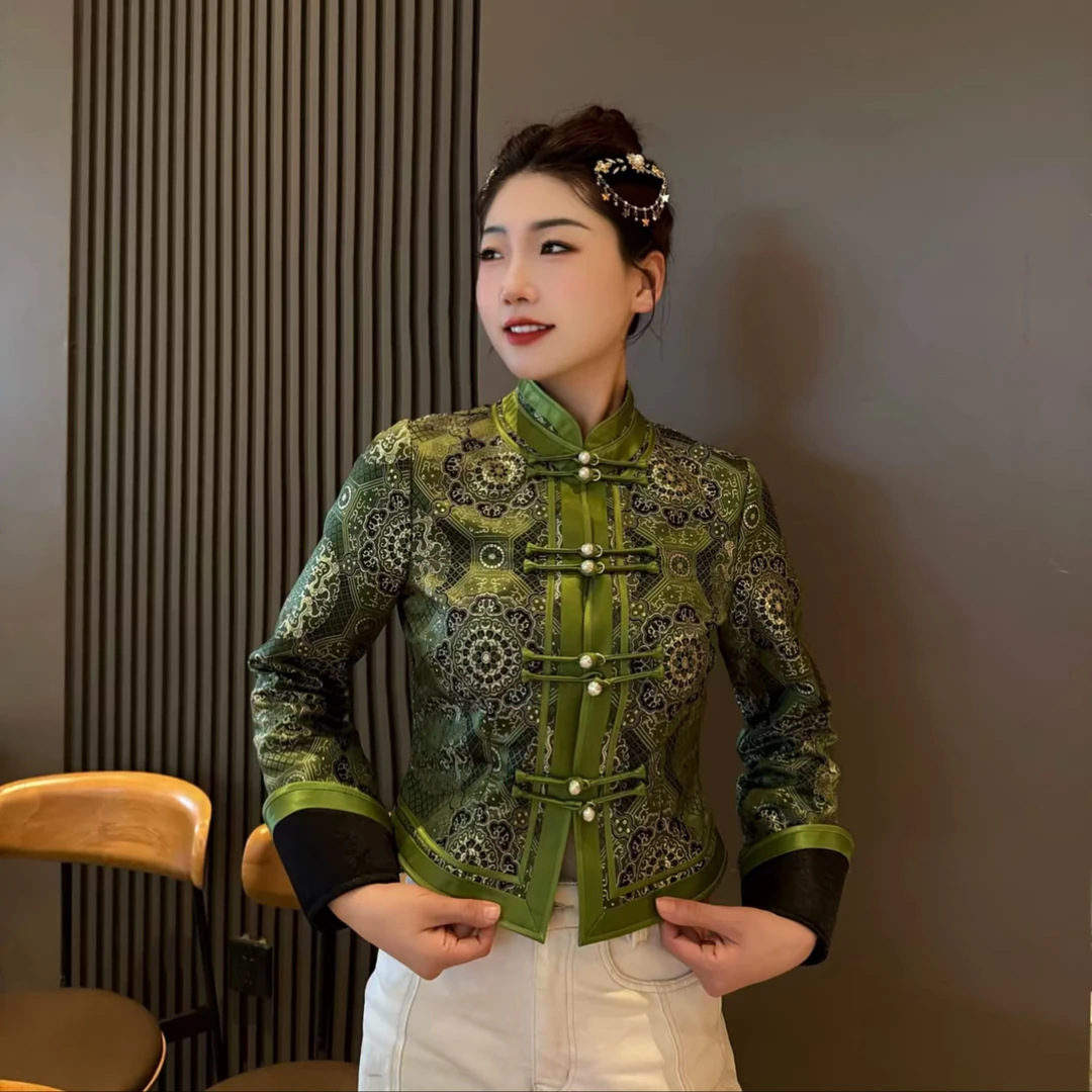 【蒙克】W0061民族风森林绿对襟短款小外套