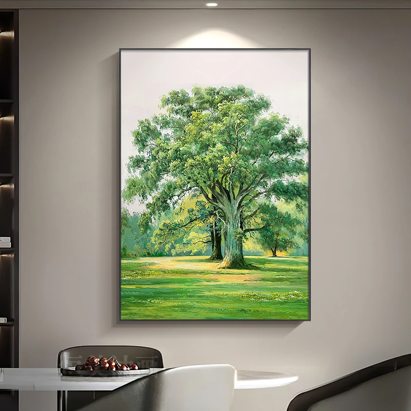 名画大树纯手绘油画玄关装饰画客厅大幅落地画现代轻奢森林树木画