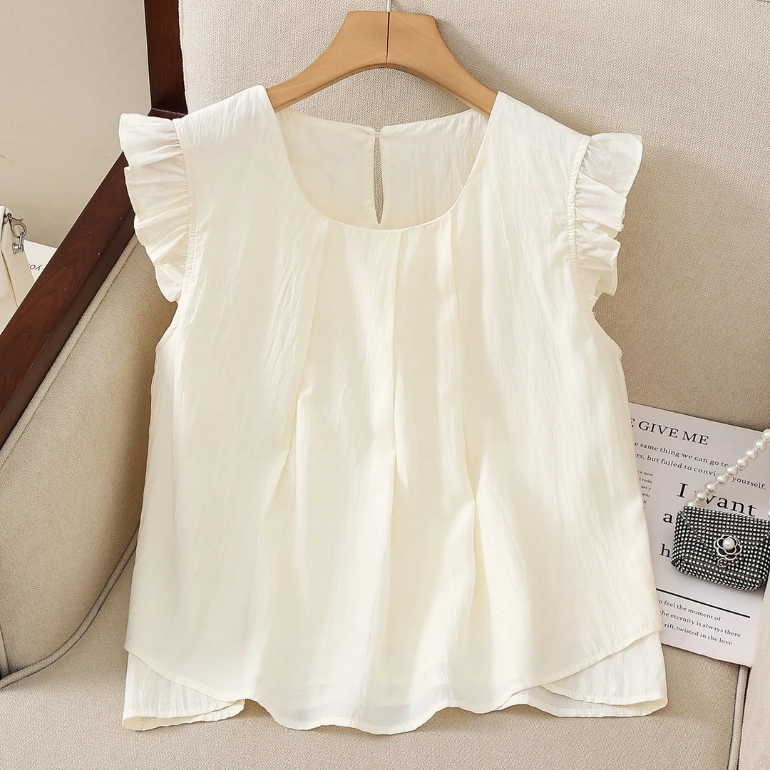 宽松大码洋气荷叶边小飞袖雪纺衫衬衣女夏装新款酷飒风女装高级感