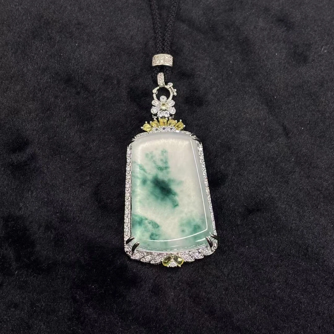 y2176-国风设计款翠青冰魄玛瑙无事牌吊坠-赠高货绳