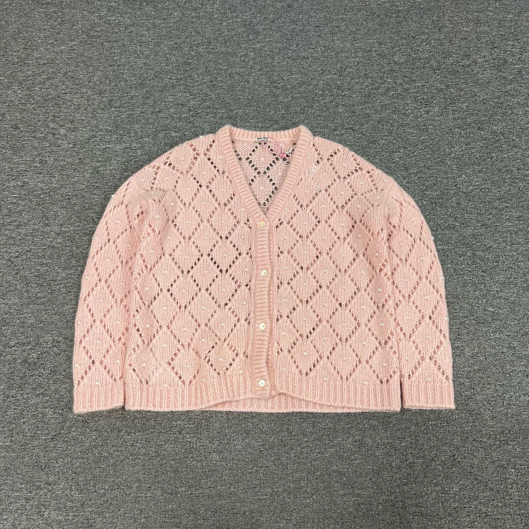 99新 MIU MIU/缪缪 miumiu 镂空 珍珠 针织开衫