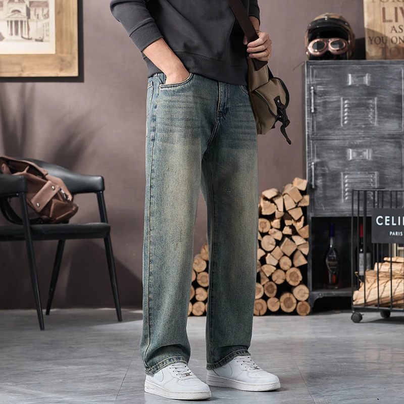 牛仔裤男款春秋水洗复古宽松直筒裤美式潮牌百搭阔腿休闲男士裤子