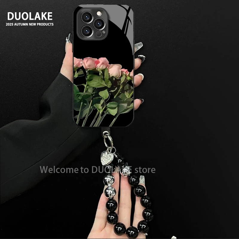 褶皱玫瑰花适用苹果vivo华为oppo小米iPhone17电镀玻璃防摔手机壳