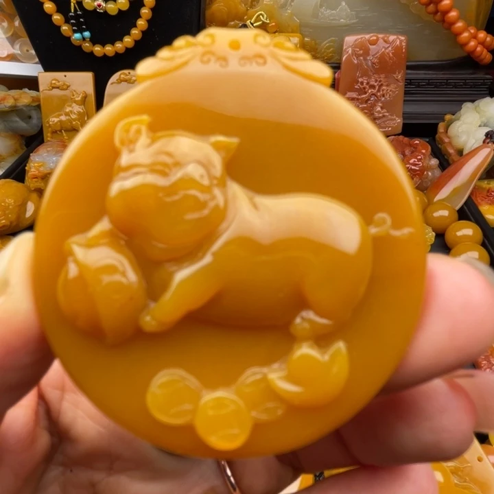 石英质玉（黄龙玉）银S925镶嵌颈饰