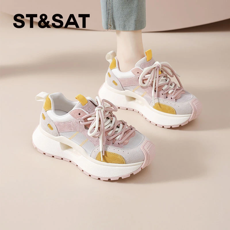 星期六绑带老爹鞋女款2025夏季新款网面透气厚底阿甘鞋薄款休闲鞋