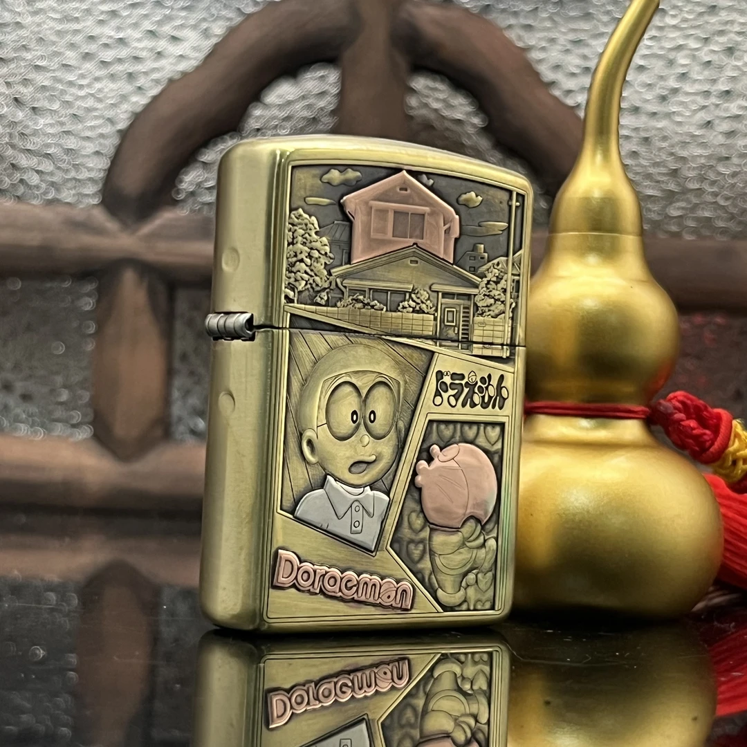 ZIPPO/之宝打火机 大雄蓝胖子盔甲黄铜蚀刻镶嵌紫铜【小飞甄选】