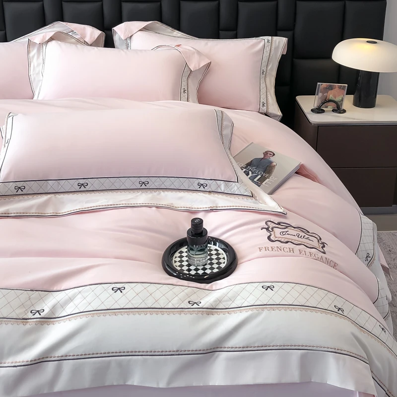 高级感A类母婴级长绒棉磨毛四件套軽奢200支纯棉刺绣被套全棉床品