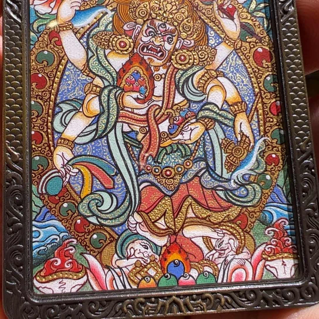 吊坠热贡手绘白六臂玛哈噶拉