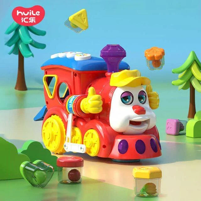 汇乐儿童智能问答卡通小火车婴儿电动音乐万向形状水果配对玩具车