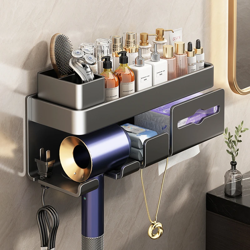 不锈钢吹风机置物架支架免打孔卫生间电吹风挂浴室壁挂式收纳