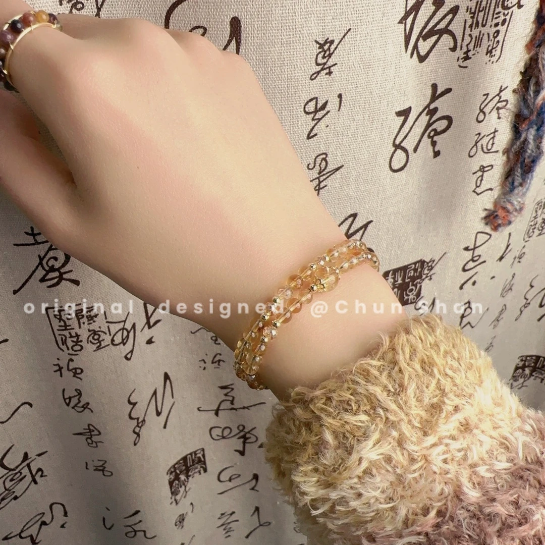 【黄如意】双层手链黄阿塞天然黄水晶女款手链手串手饰